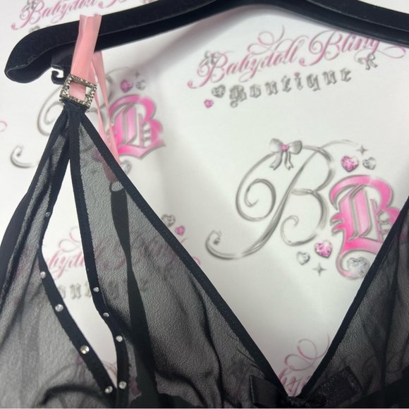 Ann summers babydoll dress nighty open cup bling black pink rhinestone buckle - Picture 7 of 13